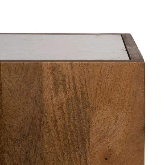 Aparador Mármol Blanco Madera Acacia Natural, 200 X 41 X 71 Cm