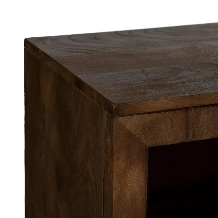 Aparador Marrón Puertas Vidrio Madera Mango, 180 X 35 X 87 Cm