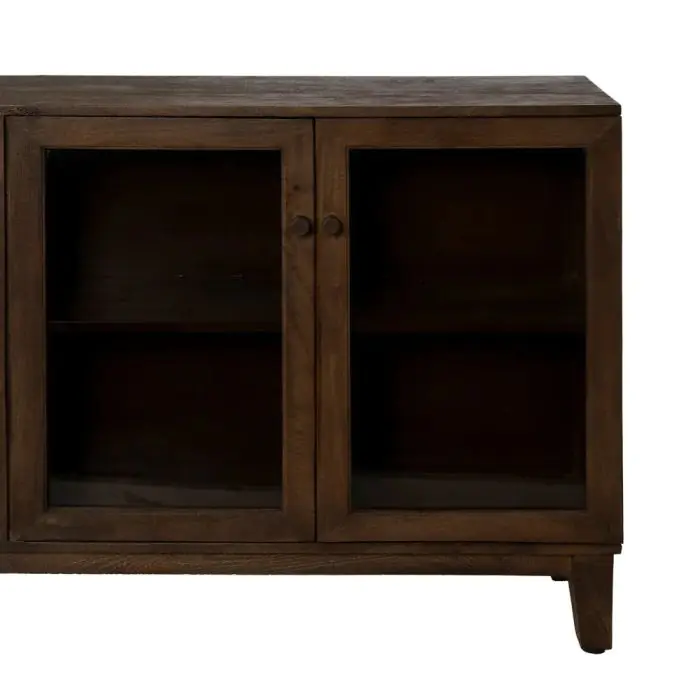 Aparador Marrón Puertas Vidrio Madera Mango, 180 X 35 X 87 Cm