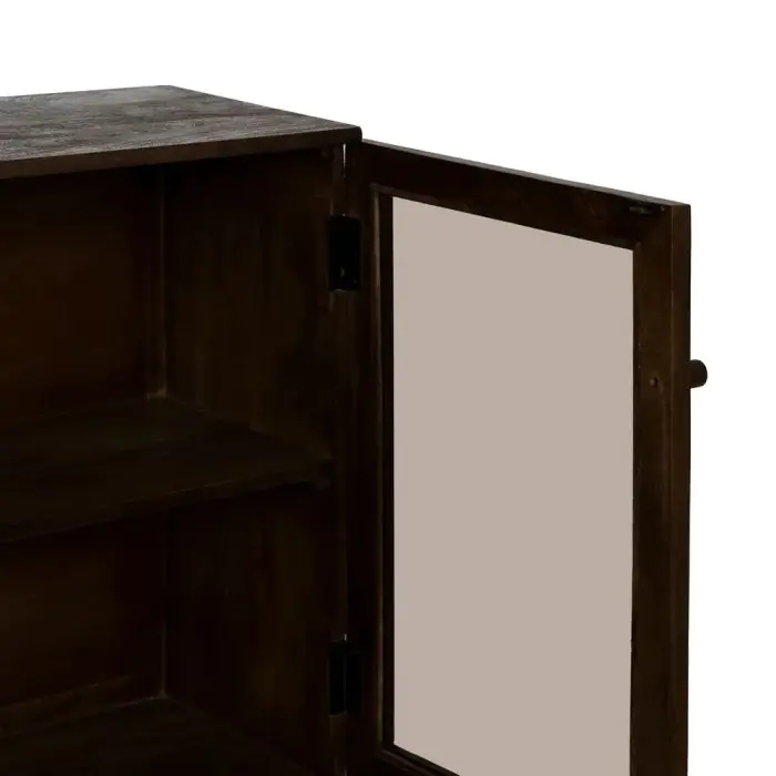 Aparador Marrón Puertas Vidrio Madera Mango, 180 X 35 X 87 Cm