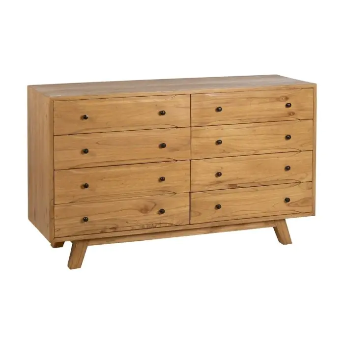 Cómoda Madera Natural 8 Cajones, 140 Cm