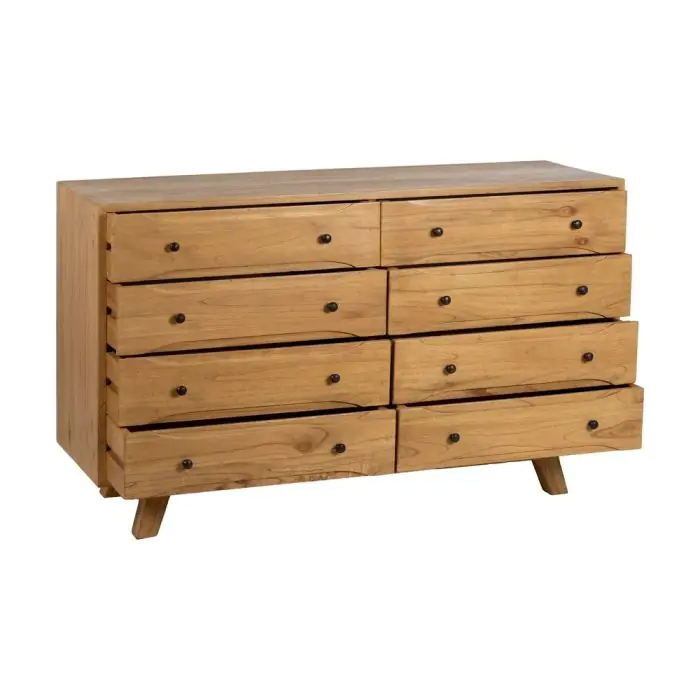 Cómoda Madera Natural 8 Cajones, 140 Cm