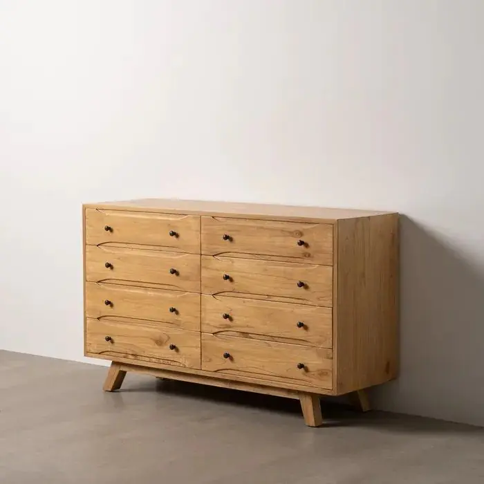 Cómoda Madera Natural 8 Cajones, 140 Cm