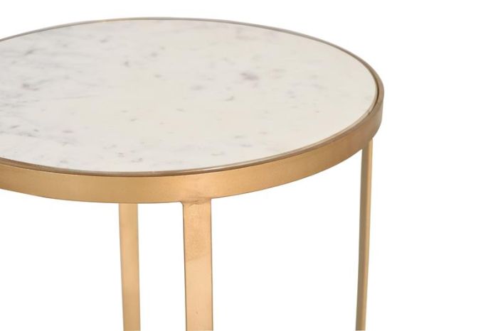 Mesa Centro Mármol Blanco Base Metal Oro Alta, 60 Cm