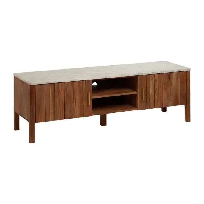 Mueble TV Natural Madera Acacia Mármol, 141 X 41 X 45 Cm