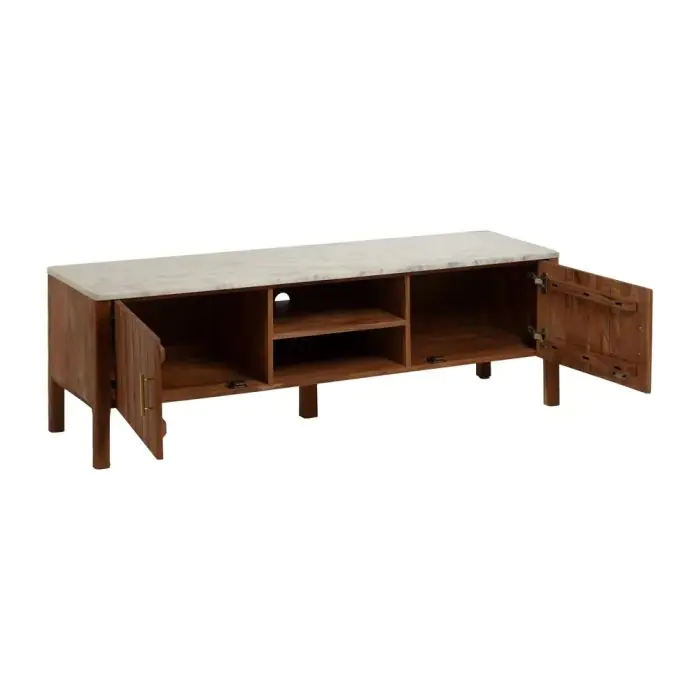 Mueble TV Natural Madera Acacia Mármol, 141 X 41 X 45 Cm