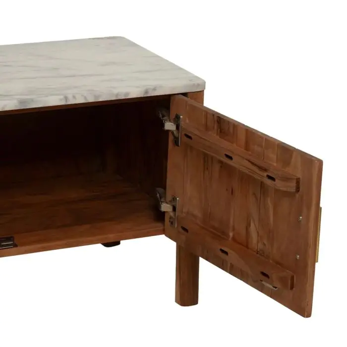 Mueble TV Natural Madera Acacia Mármol, 141 X 41 X 45 Cm
