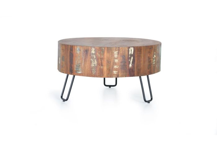 Mesa centro redonda madera multicolor hierro
