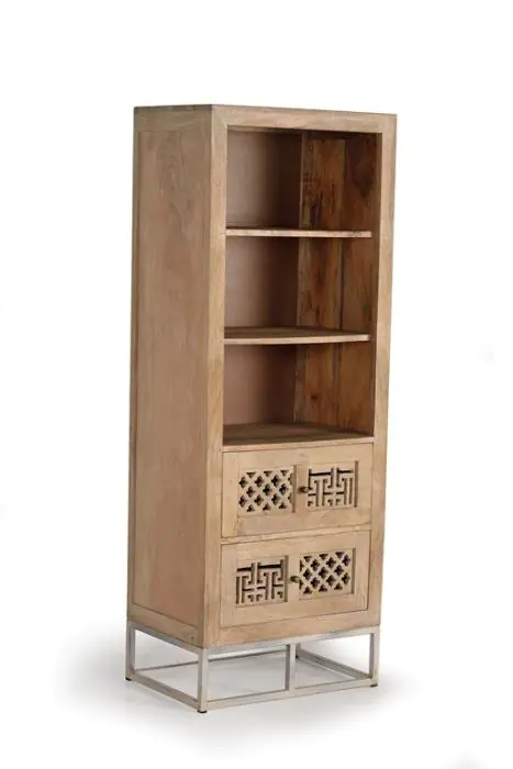 Libreria Mango Natural Tallado 2 Cajones, 160 Cm