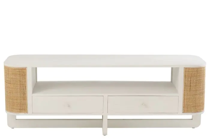 Mueble Televisión Molly Lacado Blanco Ratán Natural, 140 cm