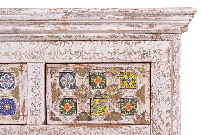 Cómoda Madera Azulejos Bronce 4 Cajones, 90 Cm
