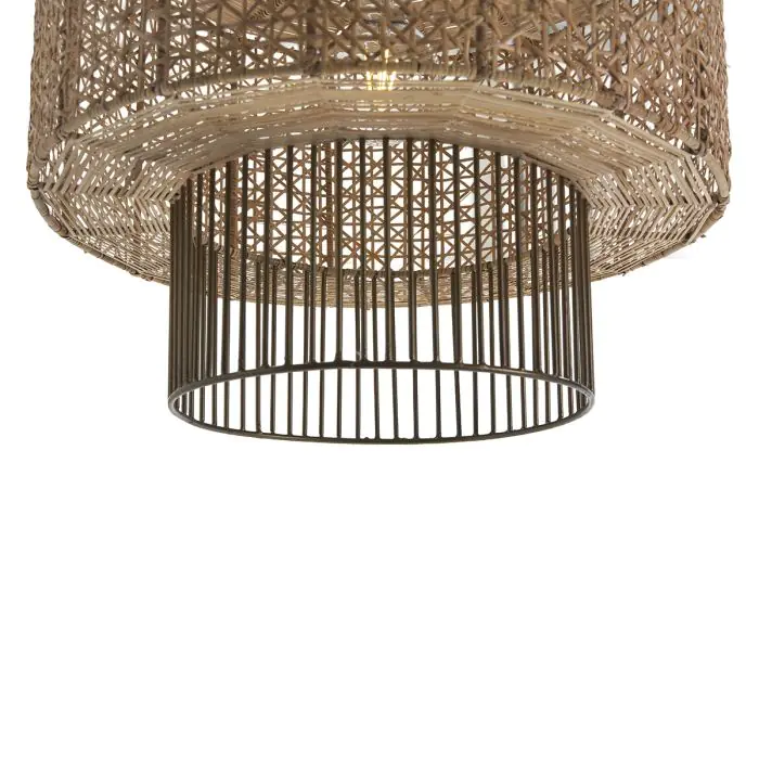 Lámpara Techo Vintage Ratán Natural Metal Dorado, 41 Cm