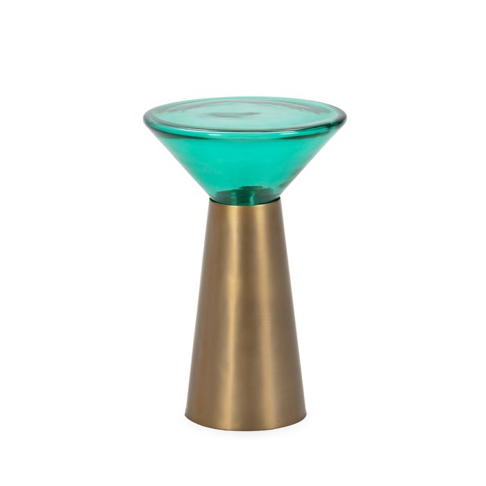 Mesa Auxiliar en Cristal y Metal en Dorado/Turquesa.