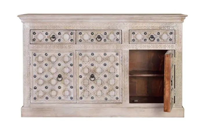 Aparador Mango Macizo Blanco 3 Puertas, 150 Cm