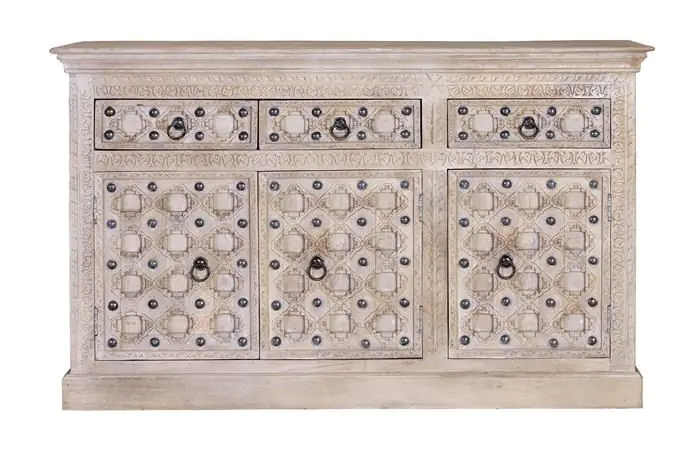 Aparador Mango Macizo Blanco 3 Puertas, 150 Cm