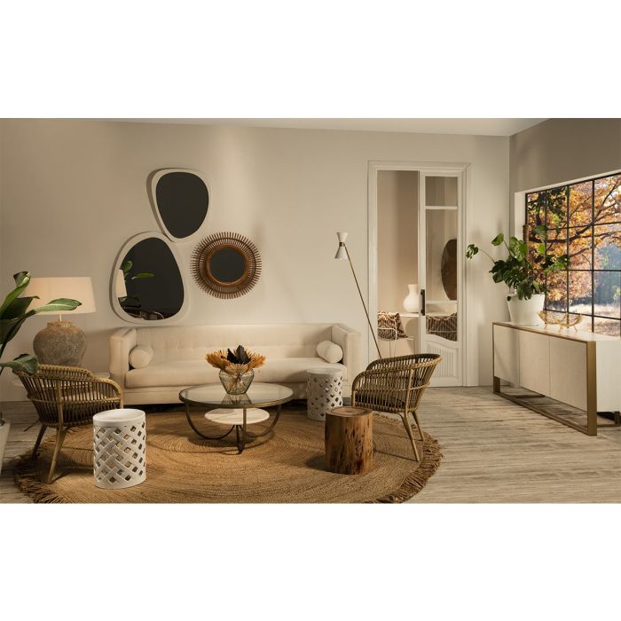 MESA DE CENTRO 92X92X40 CRISTAL / METAL DORADO / MÁRMOL BLANCO