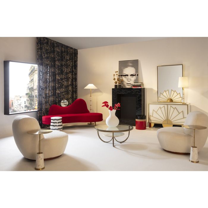 MESA DE CENTRO 92X92X40 CRISTAL / METAL DORADO / MÁRMOL BLANCO