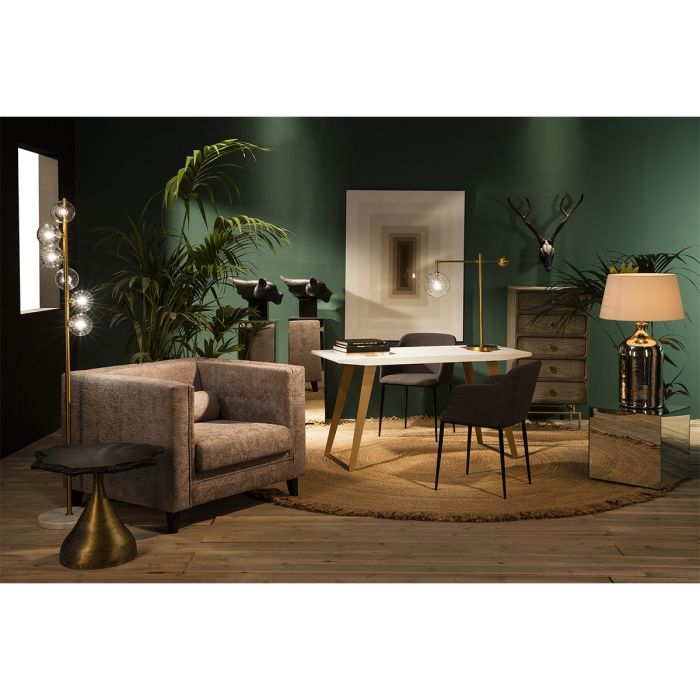 Mesa Auxiliar 60x60x50 Metal Dorado/Piedra Negro