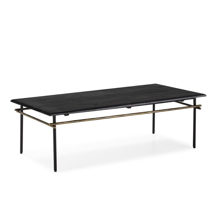 Mesa de Centro Minimalista en Mármol negro y Hierro negro y dorado antique.