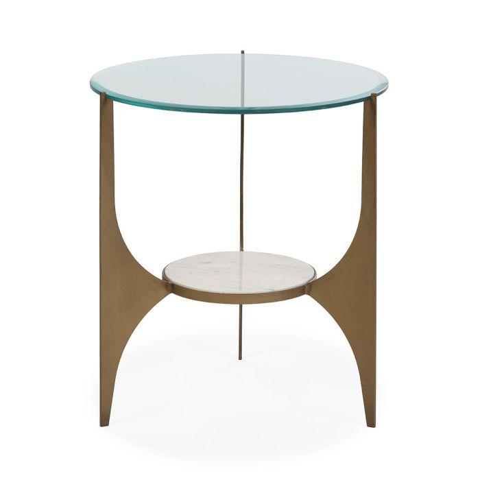 Mesa Auxiliar Cristal Mármol Blanco Metal Dorado Antique, 54 Cm
