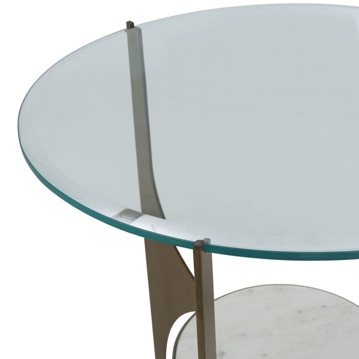 Mesa Auxiliar 54x54x61 Metal/Mármol/Cristal -- Dorado Antique/Blanco