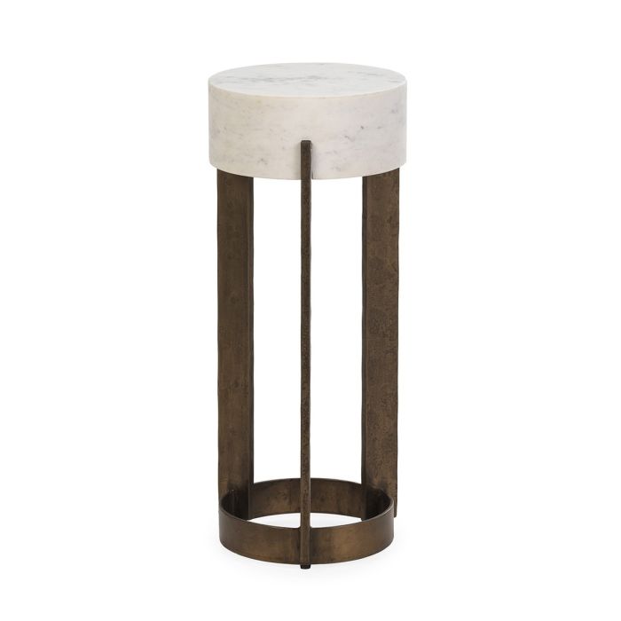 Mesa Auxiliar 25x25x61 Metal/Mármol -- Dorado Antique/Blanco