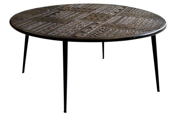 Mesa Centro Estilo Oriental Madera Mango Tallado Africano Hierro, 75 Cm