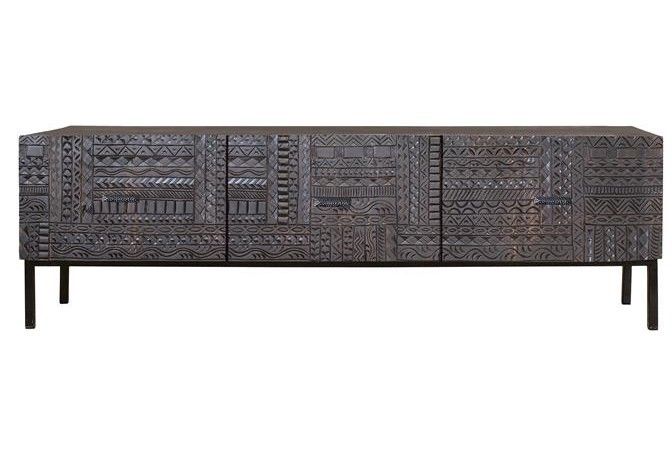 Mueble TV Estilo Étnico-Oriental Tallado Diseño Africano, 180 Cm