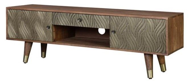 Mueble TV Madera Mango Bronce Repujado, 140 Cm