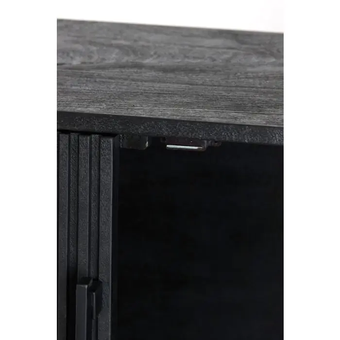 Aparador 3 Puertas Madera Negro Diseño Esterillado, 150 Cm