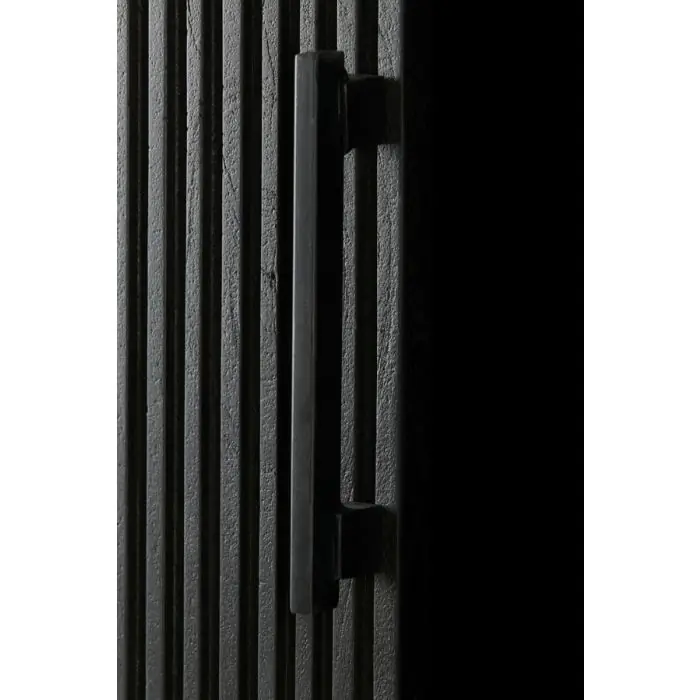 Aparador 3 Puertas Madera Negro Diseño Esterillado, 150 Cm