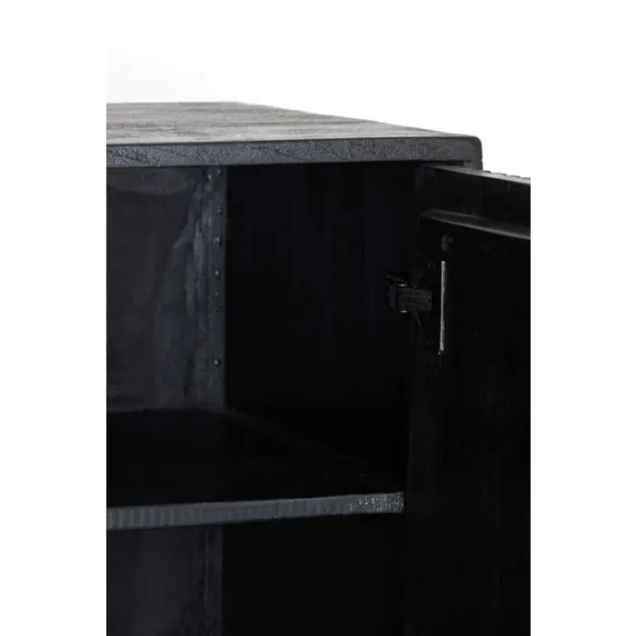 Aparador 3 Puertas Madera Negro Diseño Esterillado, 150 Cm
