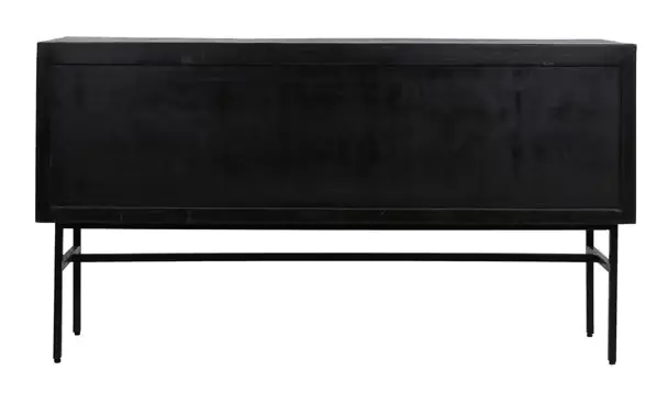 Aparador 3 Puertas Madera Negro Diseño Esterillado, 150 Cm