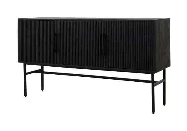 Aparador 3 Puertas Madera Negro Diseño Esterillado, 150 Cm