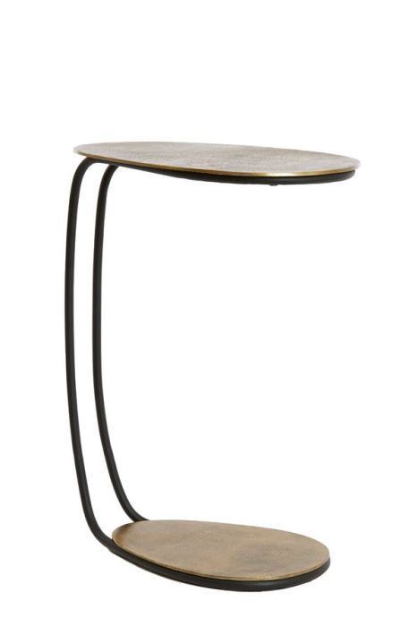 Mesa auxiliar mid-century en metal bronce antiguo y negro.