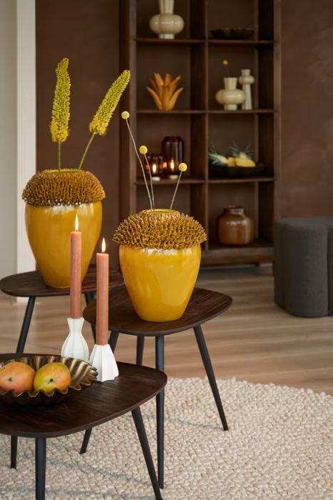 J/3 Mesas Centro Madera Mango Madera Teca Metal, Ø 62 Cm