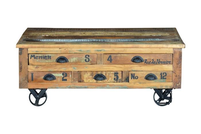 Mesa Centro Madera Reciclada Multicolor Tapa, 110 Cm