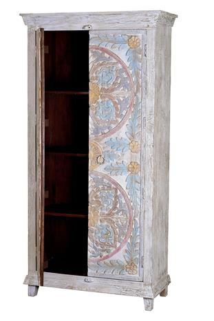 Armario Multicolor Puertas Talladas Madera Mango, 90 Cm
