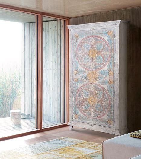 Armario Multicolor Puertas Talladas Madera Mango, 90 Cm