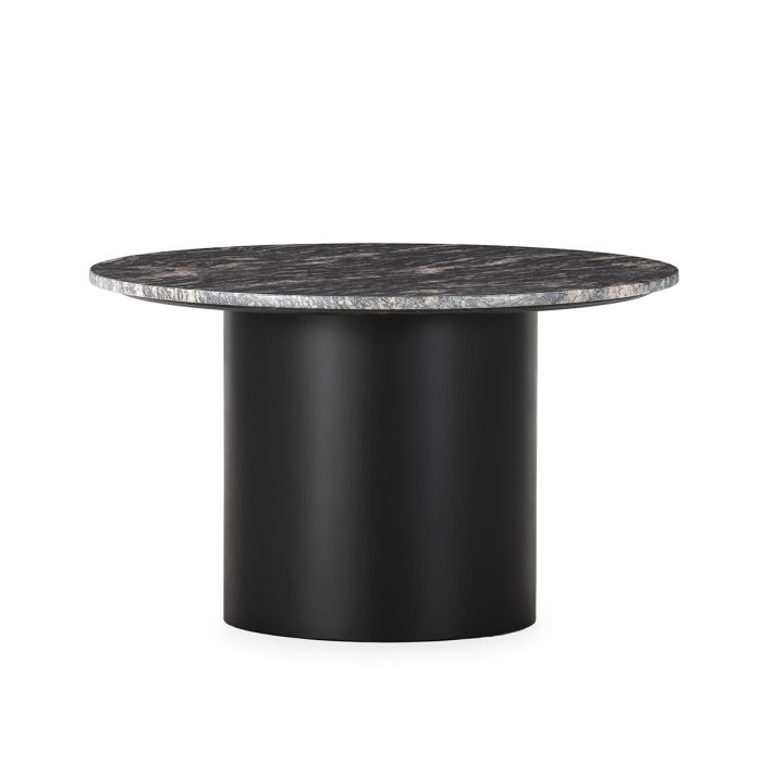 Mesa de centro en metal negro y sobre de granito marrón 76 cm