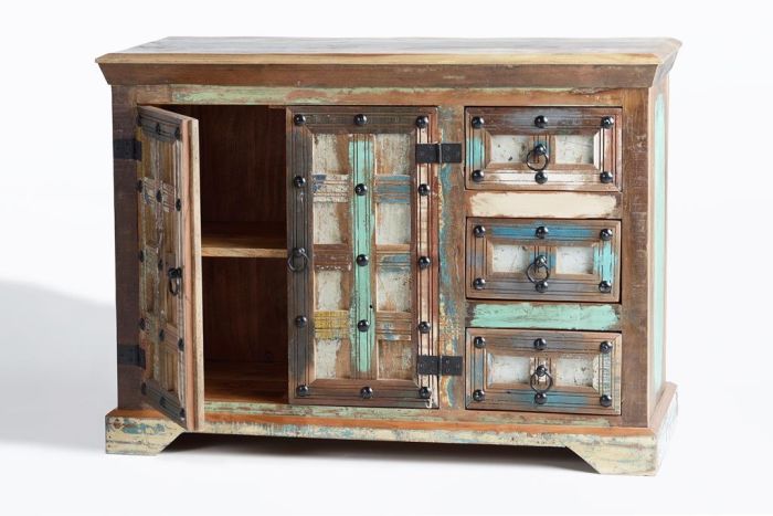 Aparador Multicolor Madera Reciclada 3 Puertas, 110 Cm