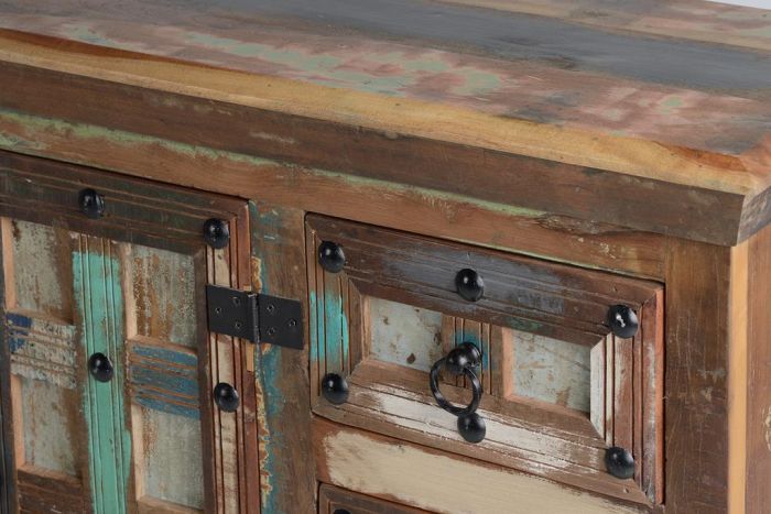 Aparador Multicolor Madera Reciclada 3 Puertas, 110 Cm