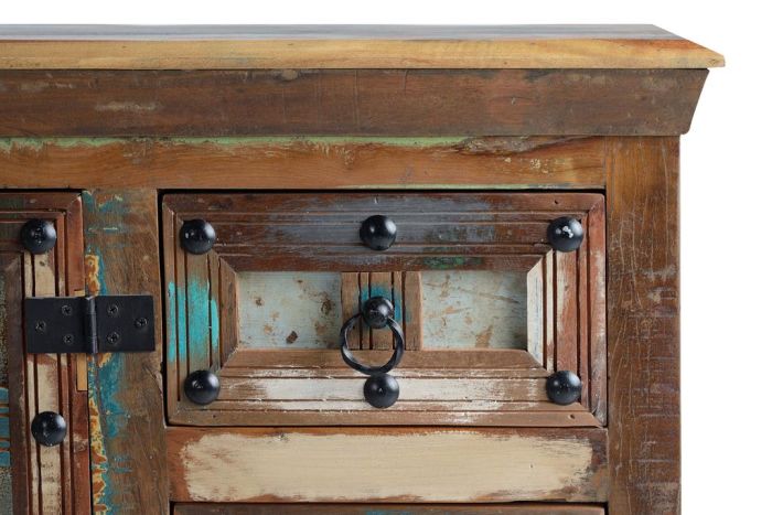 Aparador Multicolor Madera Reciclada 3 Puertas, 110 Cm