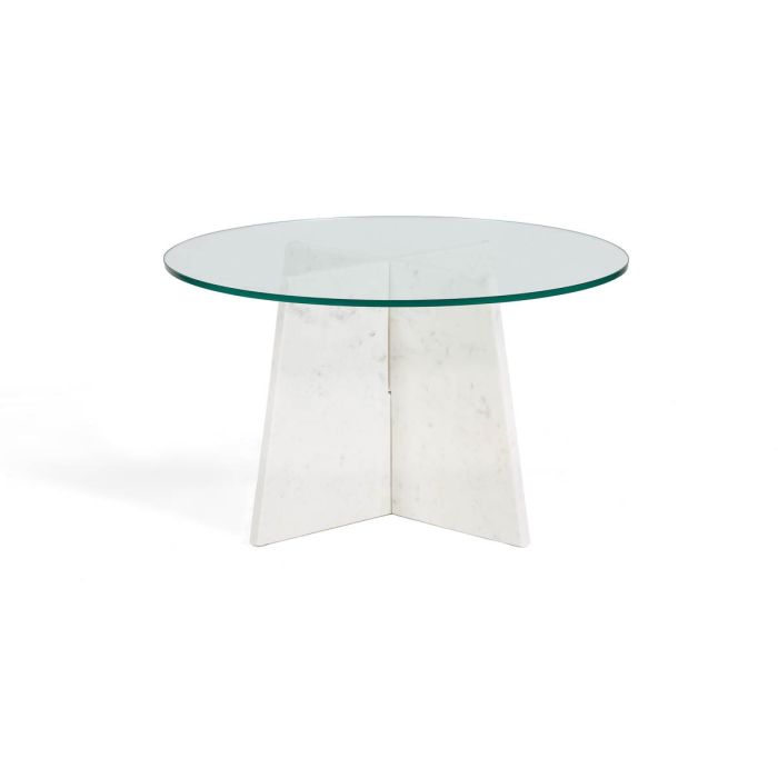 Mesa de Centro Cristal/Mármol en Blanco/Transparente, 76 Cm.