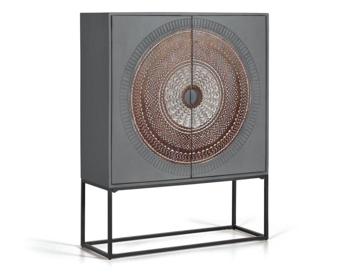 Vitrina Mango Gris Base Metal, 142 Cm