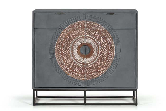 Cómoda oriental color gris 2 cajones 2 puertas