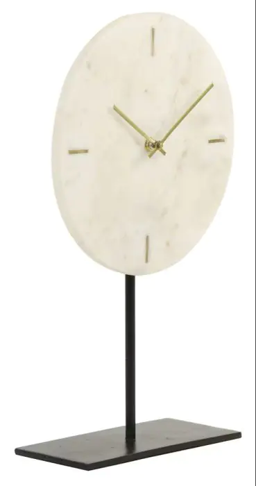 Reloj Pie Mármol Blanco Metal, 25'5 Cm
