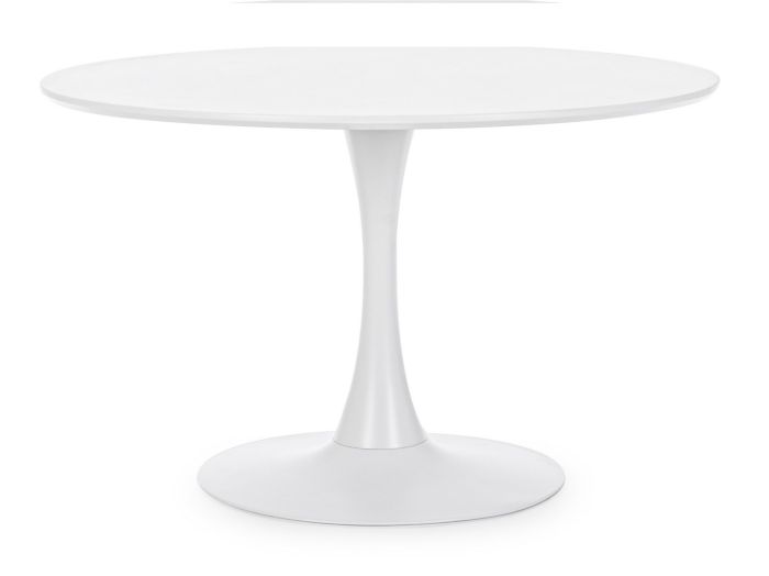 Mesa de comedor moderna sobre de dm y base de acero blanco.