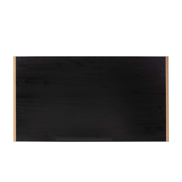 Cabecero art decó en madera negra y metal dorado en los dos extremos.