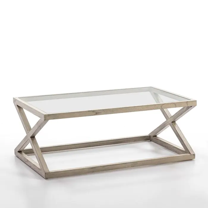 Mesa Centro Nórdica Cristal Madera Gris 120 Cm